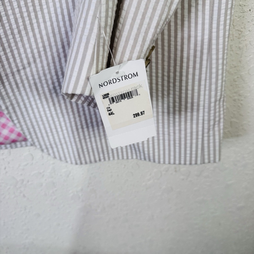Vineyard Vines Seersucker Men Beige Cotton Blazer 44L Lining Pink Check Silk NWT - Picture 6 of 11